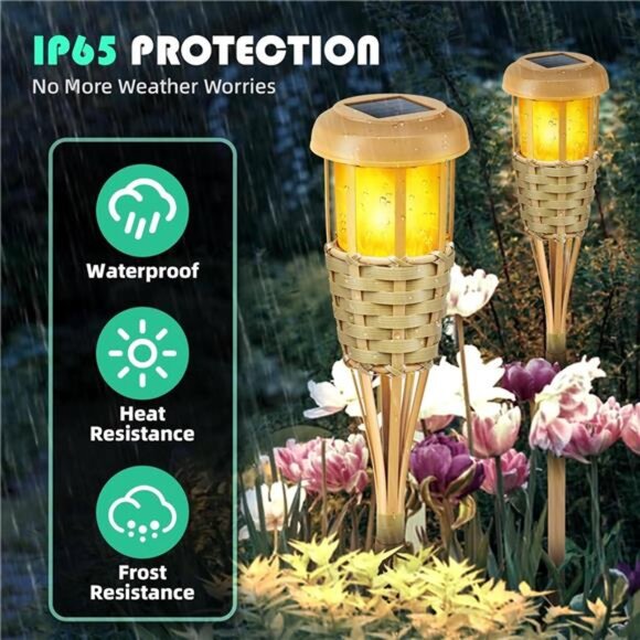 Solar Outdoor Lights, Solar Torch Lights Outdoor Flickering Flame, Outdoor - Picture 5 of 7